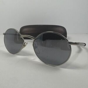 Vintage Optek Round Sunglasses Silver Metal Frame‎ Gray Lens Case Included